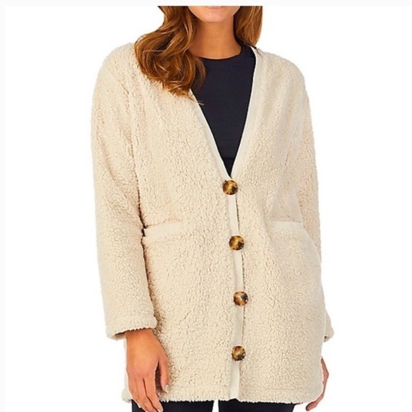 KOOLABURRAUGG cream Sherpa 4 button long sleeve soft woman soft cardigan. SMALL - Picture 1 of 10